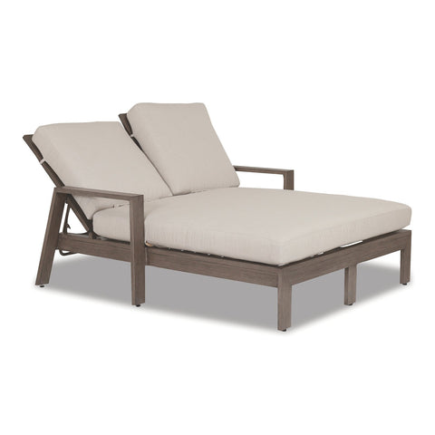 Sunset West Laguna Double Adjustable Chaise Lounge With Powder Coated Driftwood Frame And Sunbrella Fabric Cushions In Canvas Flax - 3501-99