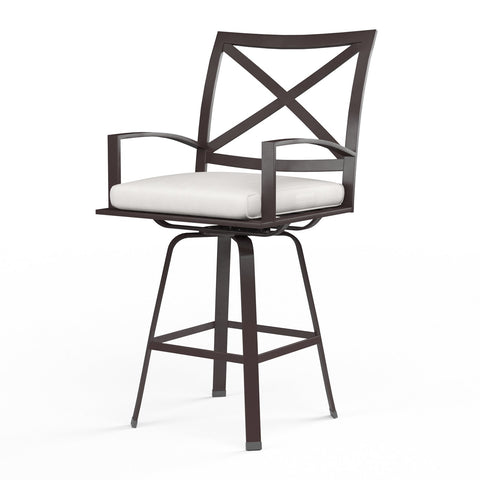 Sunset West La Jolla Swivel Counter Stool With Espresso Frame And Sunbrella Fabric Cushion In Canvas Flax - 401-7C