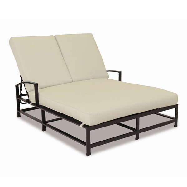 Sunset West La Jolla Double Adjustable Chaise With Espresso Frame And Sunbrella Fabric Cushions In Canvas Flax - 401-99