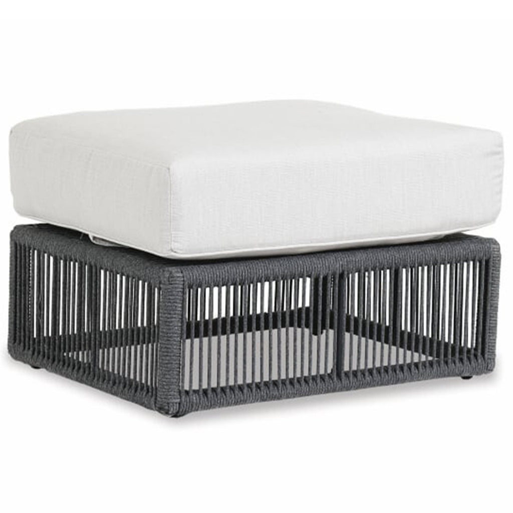 Sunset West Milano Charcoal Grey Rope Wrapped Ottoman With Sunbrella Cushion In Echo Ash - 4101-OTT