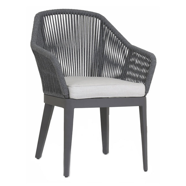 Sunset West Milano Charcoal Grey Rope Wrapped Dining Chair With Sunbrella Cushion In Echo Ash - 4101-1