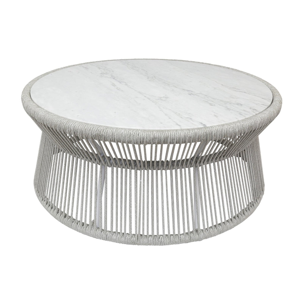 Sunset West Miami 40-Inch Round Frost Rope Wrapped Coffee Table With Honed Carrara Marble Top - 4401-CT