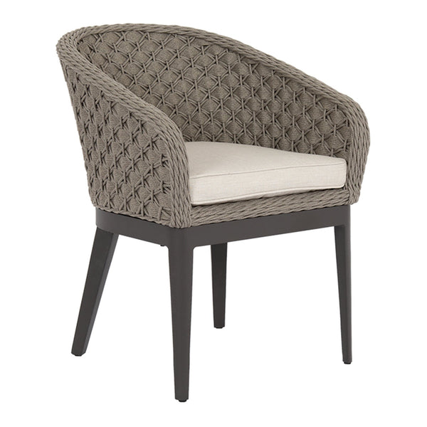 Sunset West Marbella Weather Stone Grey Rope Wrapped Dining Chair With Sunbrella Cushion In Echo Ash - 4501-1