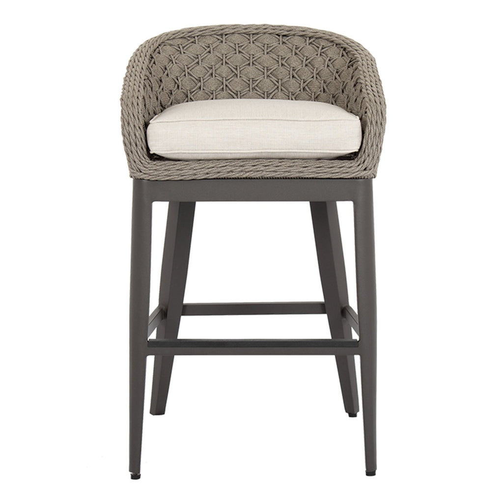 Sunset West Marbella Weather Stone Grey Rope Wrapped Barstool With Sunbrella Cushion In Echo Ash - 4501-7B