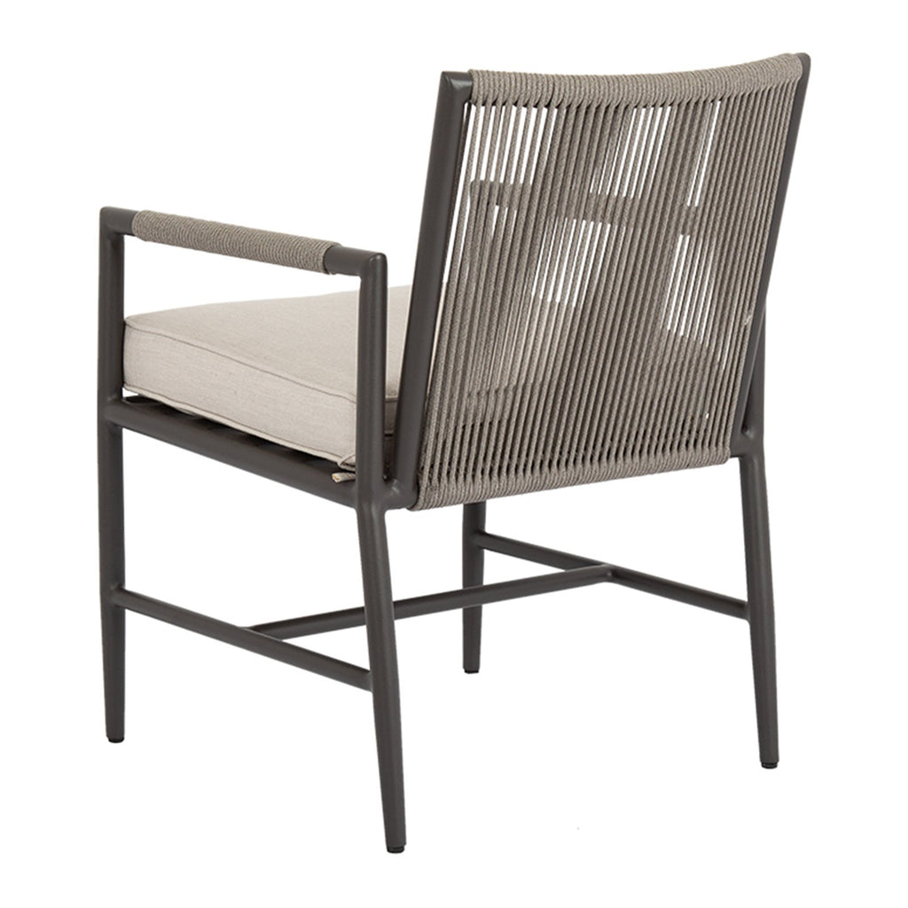 Sunset West Pietra Dining Chair With Matte Graphite Frame, Stone Grey Rope Back and Sunbrella Fabric Cushion In Echo Ash - 4601-1