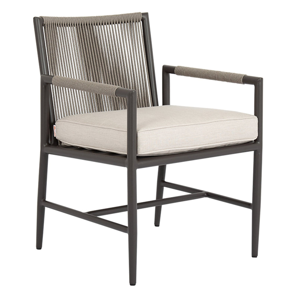 Sunset West Pietra Dining Chair With Matte Graphite Frame, Stone Grey Rope Back and Sunbrella Fabric Cushion In Echo Ash - 4601-1