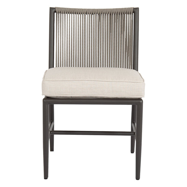 Sunset West Pietra Armless Dining Chair With Matte Graphite Frame, Stone Grey Rope Back and Sunbrella Fabric Cushion In Echo Ash - 4601-1A