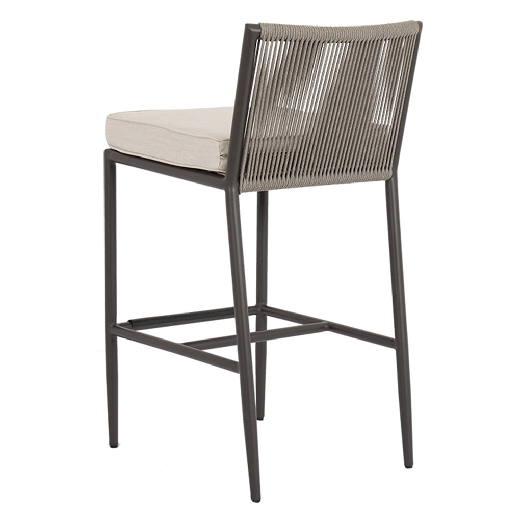 Sunset West Pietra Barstool With Matte Graphite Frame, Stone Grey Rope Back and Sunbrella Fabric Cushion In Echo Ash - 4601-7B