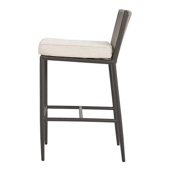 Sunset West Pietra Barstool With Matte Graphite Frame, Stone Grey Rope Back and Sunbrella Fabric Cushion In Echo Ash - 4601-7B