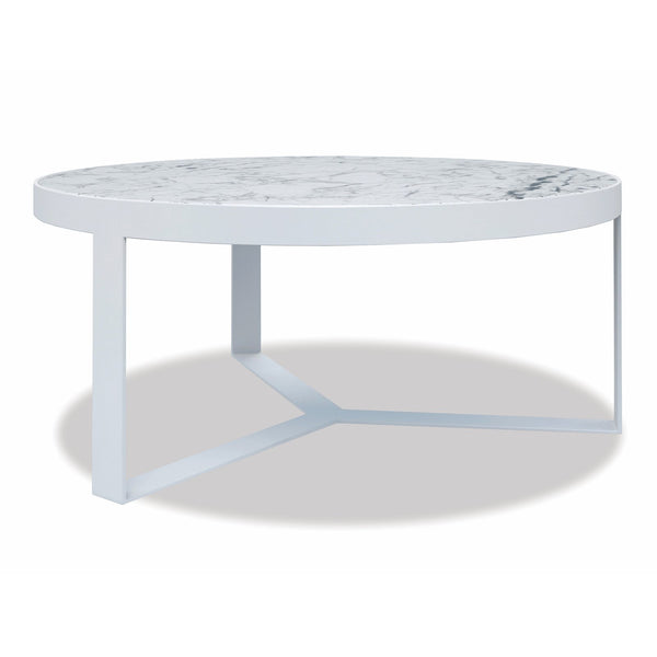 Sunset West Contemporary 38-Inch Round Coffee Table With Frost Frame and Honed Carrara Top - 4705-CT