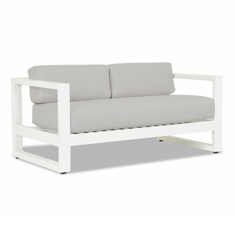 Sunset West Newport Loveseat With Satin Frost Frame and Sunbrella Fabric Cushions In Cast Silver - 4801-22
