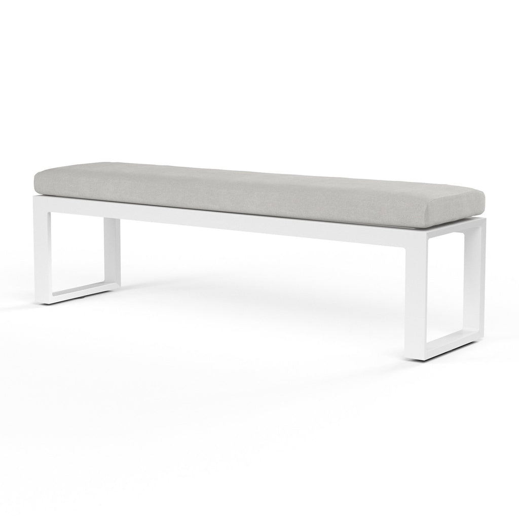 Sunset West Newport Dining Bench With Satin Frost Frame and Sunbrella Fabric Cushion In Cast Silver - 4801-BNCH