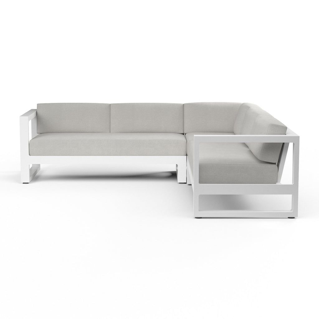 Sunset West Newport 3 Piece Sectional With Satin Frost Frame and Sunbrella Fabric Cushions In Cast Silver - 4801-SEC