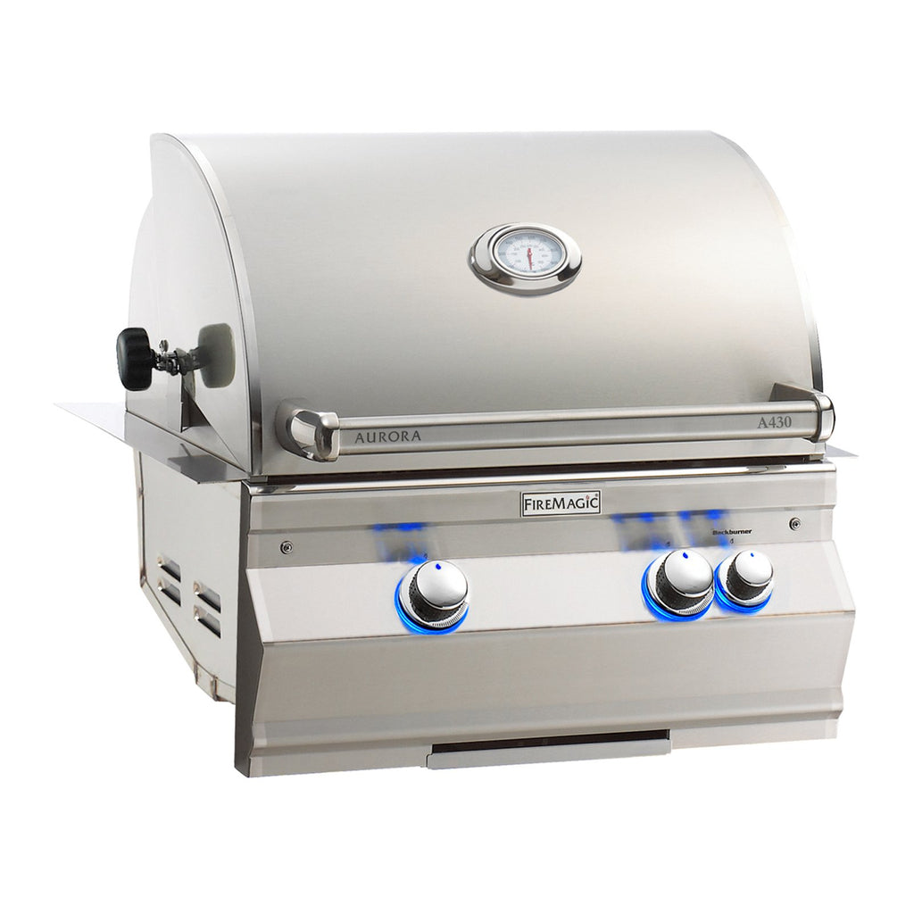 Fire Magic Aurora A430i 24-Inch Propane Gas Built-In Grill w/ 1 Sear Burner, Backburner, Rotisserie Kit and Analog Thermometer - A430I-8LAP