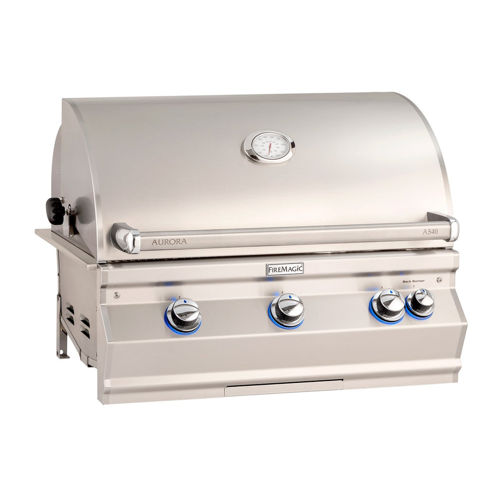 Fire Magic Aurora A540i 30-Inch Propane Gas Built-In Grill w/ 1 Sear Burner, Backburner, Rotisserie Kit and Analog Thermometer - A540I-8LAP