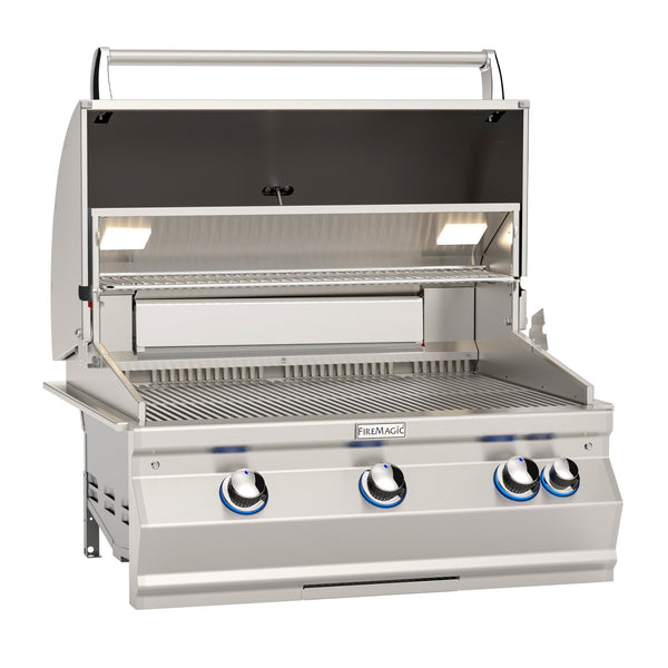 Fire Magic Aurora A660i 30-Inch Natural Gas Built-In Grill w/ 1 Sear Burner, Backburner, Rotisserie Kit and Analog Thermometer - A660I-8LAN