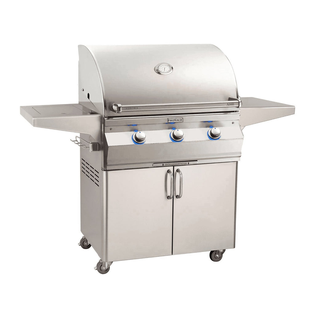 Fire Magic Aurora A660s 30-Inch Natural Gas Freestanding Grill w/ Flush Mounted Single Side Burner, 1 Sear Burner and Analog Thermometer - A660S-7LAN-62