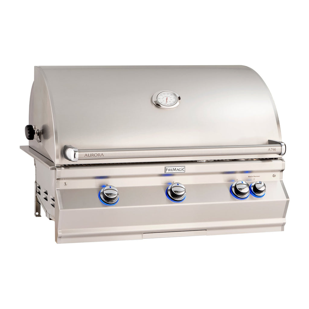 Fire Magic Aurora A790i 36-Inch Natural Gas Built-In Grill w/ 1 Sear Burner, Backburner, Rotisserie Kit and Analog Thermometer - A790I-8LAN