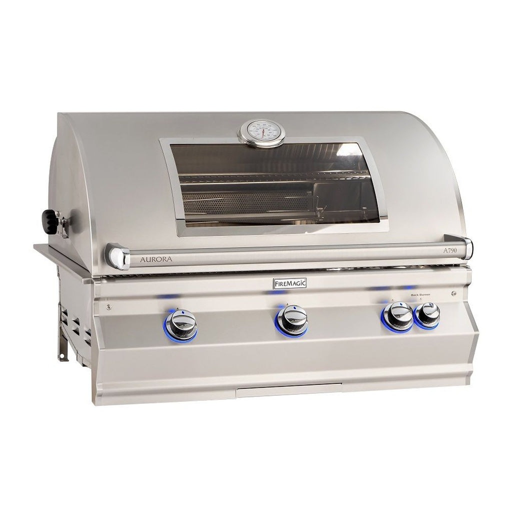 Fire Magic Aurora A790i 36-Inch Propane Gas Built-In Grill w/ Backburner, Rotisserie Kit, Magic View Window and Analog Thermometer - A790I-8EAP-W