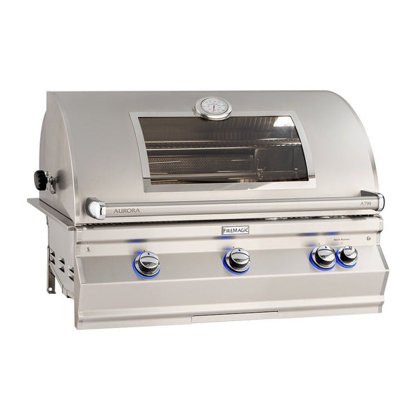 Fire Magic Aurora A790i 36-Inch Natural Gas Built-In Grill w/ 1 Sear Burner, Backburner, Rotisserie Kit, Magic View Window and Analog Thermometer - A790I-8LAN-W