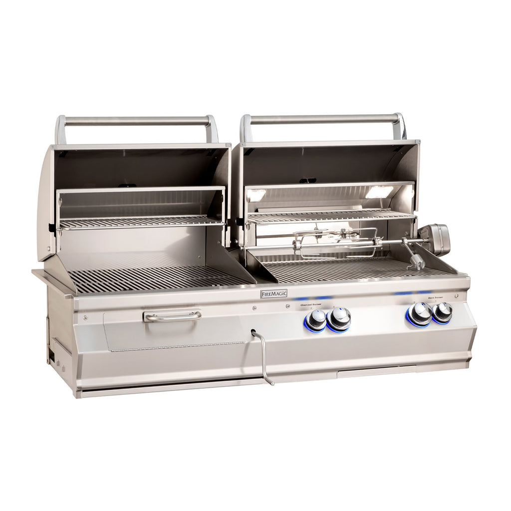 Fire Magic Aurora A830s 46-Inch Natural Gas and Charcoal Built-In Dual Grill w/ Backburner, Rotisserie Kit and Analog Thermometer - A830I-8EAN-CB