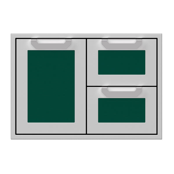 Hestan 30-Inch Double Drawer and Storage Door Combination w/ Recessed Marquise Accent Panel in Green - AGSDR30-GR