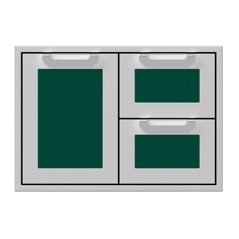 Hestan 30-Inch Double Drawer and Storage Door Combination w/ Recessed Marquise Accent Panel in Green - AGSDR30-GR