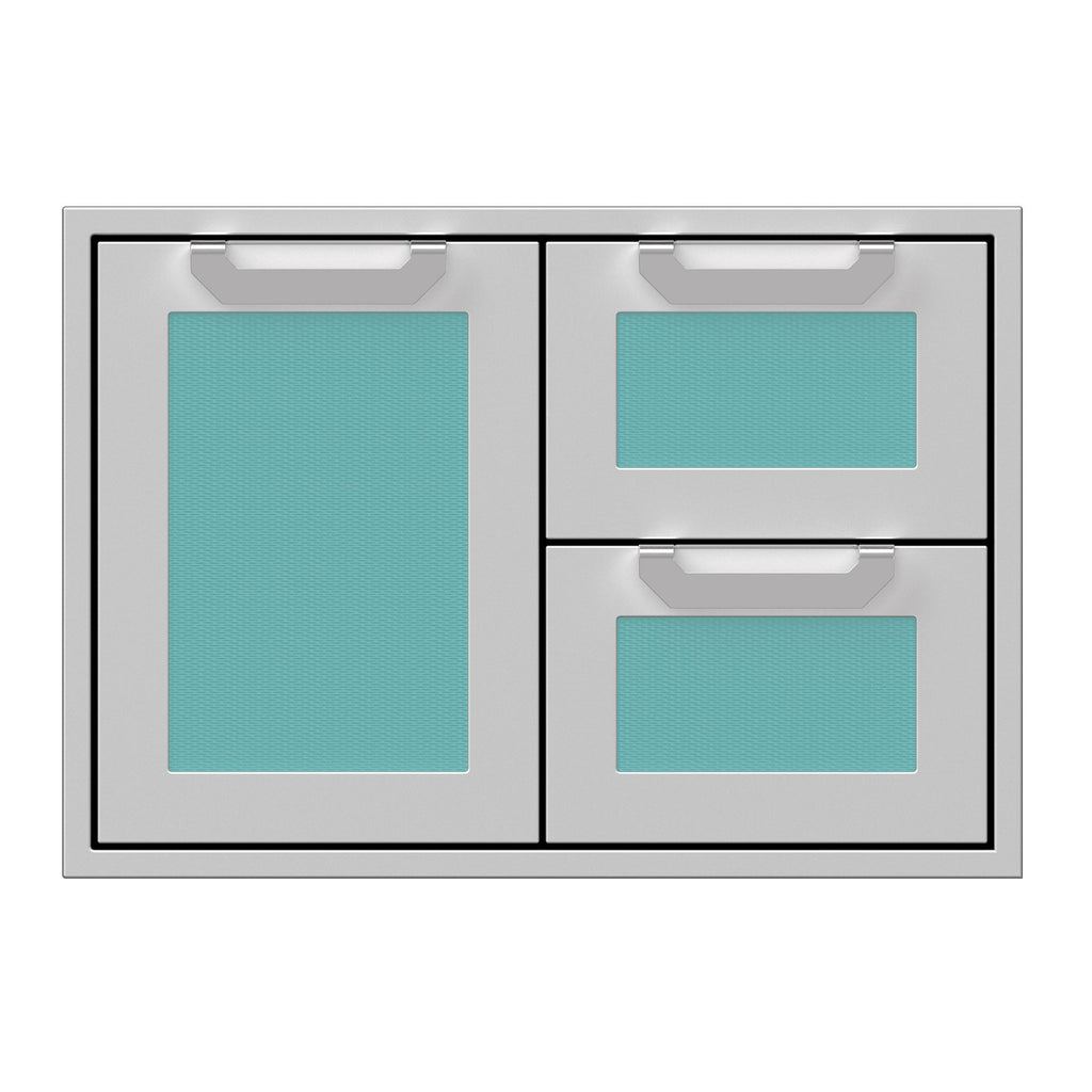 Hestan 30-Inch Double Drawer and Storage Door Combination w/ Recessed Marquise Accent Panel in Turquoise - AGSDR30-TQ