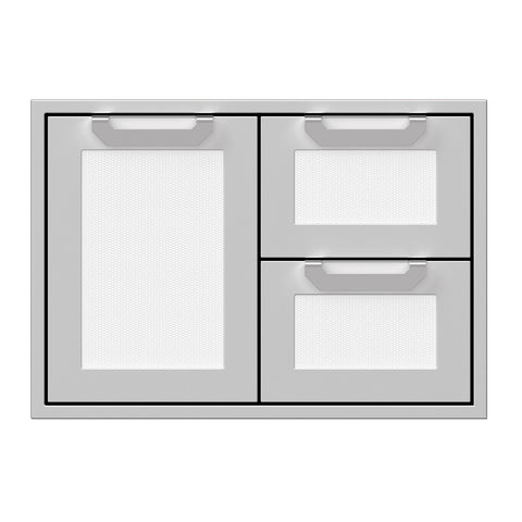 Hestan 30-Inch Double Drawer and Storage Door Combination w/ Recessed Marquise Accent Panel in White - AGSDR30-WH