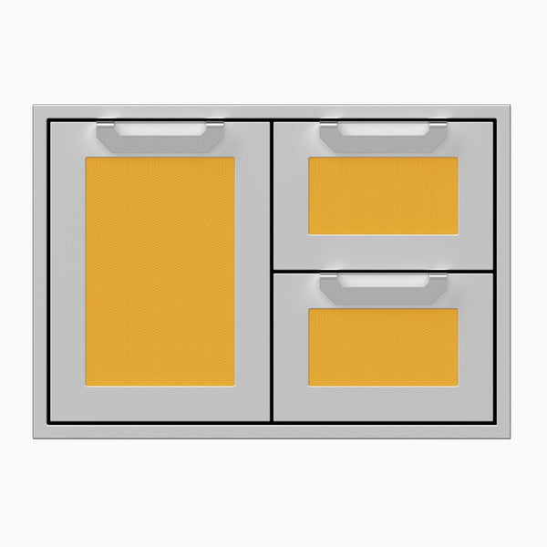 Hestan 30-Inch Double Drawer and Storage Door Combination w/ Recessed Marquise Accent Panel in Yellow - AGSDR30-YW