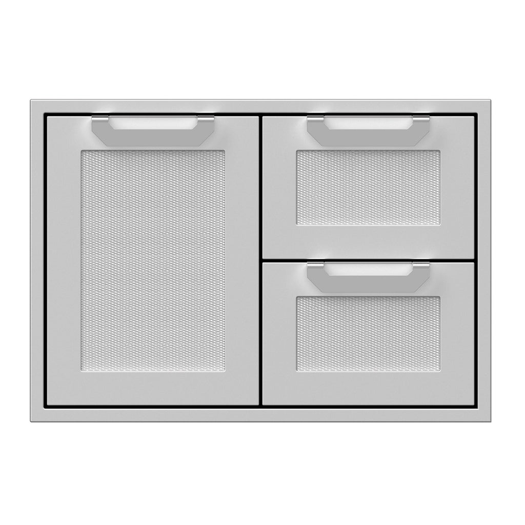 Hestan 30-Inch Double Drawer and Storage Door Combination w/ Recessed Marquise Accent Panel in Stainless Steel - AGSDR30