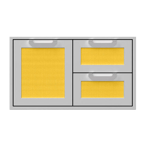 Hestan 36-Inch Double Drawer and Storage Door Combination w/ Recessed Marquise Accent Panel in Yellow - AGSDR36-YW