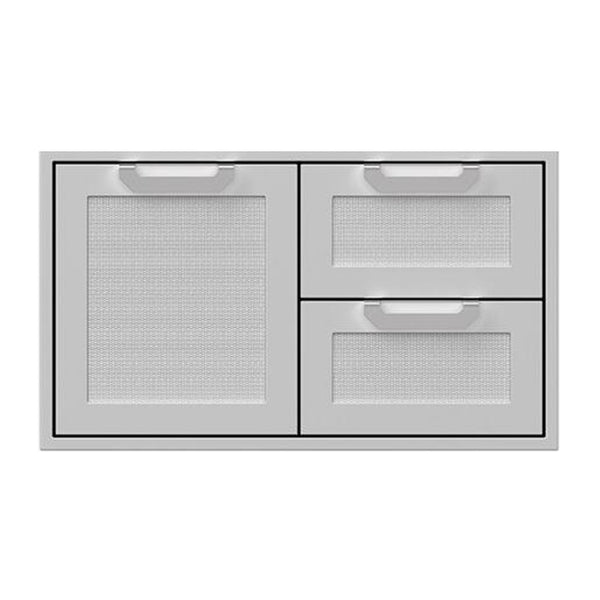 Hestan 36-Inch Double Drawer and Storage Door Combination w/ Recessed Marquise Accent Panel in Stainless Steel - AGSDR36