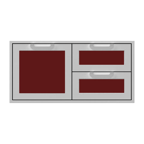 Hestan 42-Inch Double Drawer and Storage Door Combination w/ Recessed Marquise Accent Panel in Burgundy - AGSDR42-BG