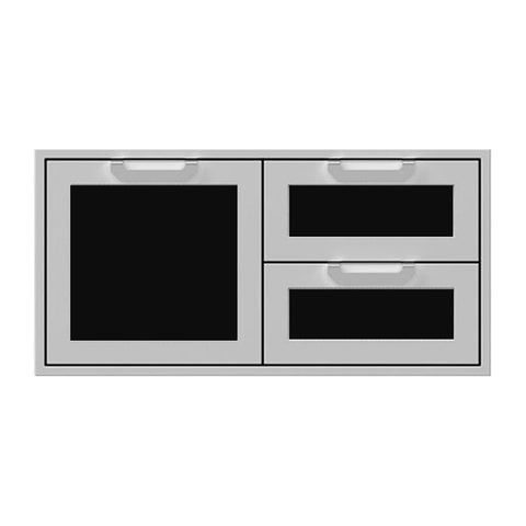 Hestan 42-Inch Double Drawer and Storage Door Combination w/ Recessed Marquise Accent Panel in Black - AGSDR42-BK
