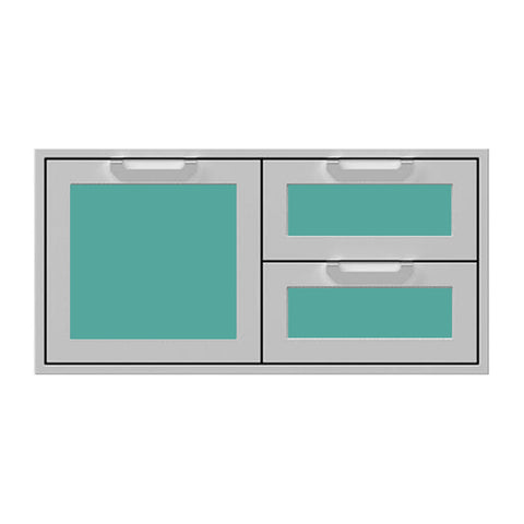 Hestan 42-Inch Double Drawer and Storage Door Combination w/ Recessed Marquise Accent Panel in Turquoise - AGSDR42-TQ