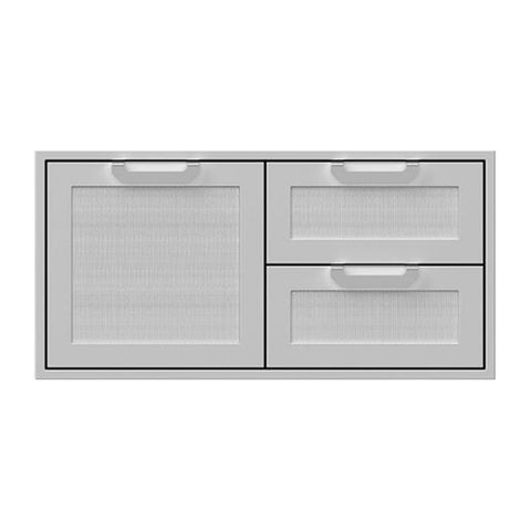 Hestan 42-Inch Double Drawer and Storage Door Combination w/ Recessed Marquise Accent Panel in Stainless Steel - AGSDR42