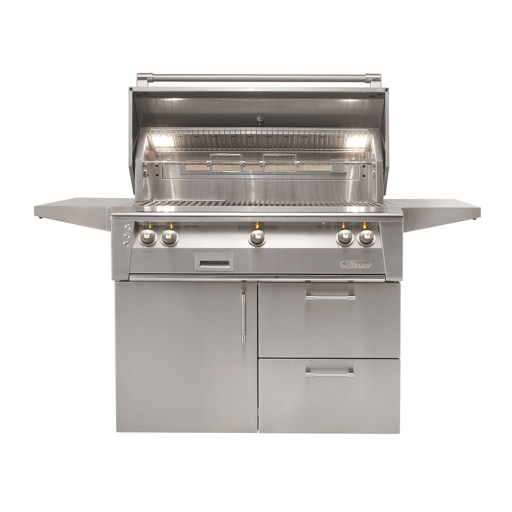 Alfresco ALXE 42-Inch Natural Gas Freestanding Grill On Deluxe Cart w/ Rotisserie - ALXE-42CD-NG