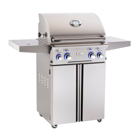 American Outdoor Grill Propane Gas 24-Inch L-Series 2-Burner Freestanding Grill w/ Side Burner, Rotisserie Backburner and High Performance Rotisserie Kit - 24PCL