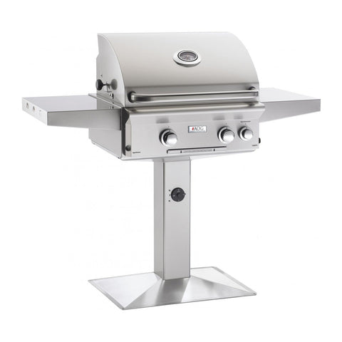 American Outdoor Grill Natural Gas 24-Inch L-Series 2-Burner Grill w/ Rotisserie Backburner and High Performance Rotisserie Kit on Pedestal - 24NPL