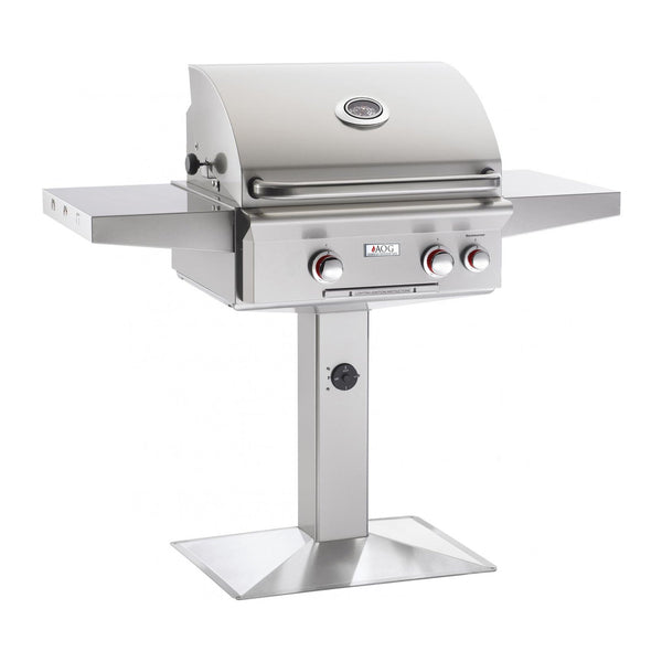 American Outdoor Grill Propane Gas 24-Inch T-Series 2-Burner Grill w/ Side Burner, Rotisserie Backburner and High Performance Rotisserie Kit on Pedestal - 24PPT