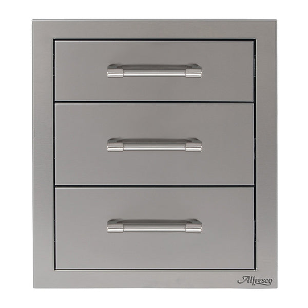 Alfresco 17-Inch Stainless Steel Soft Close Triple Storage Drawer  - AXE-3DR-SC