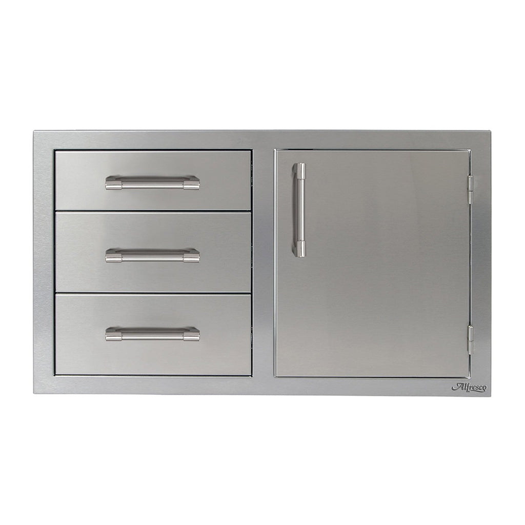 Alfresco 32-Inch Stainless Steel Three Drawer, Single Door Storage Combo (Right Hinge) - AXE-DDC-R-SC