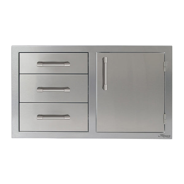 Alfresco 32-Inch Stainless Steel Three Drawer, Single Door Storage Combo (Right Hinge) - AXE-DDC-R-SC