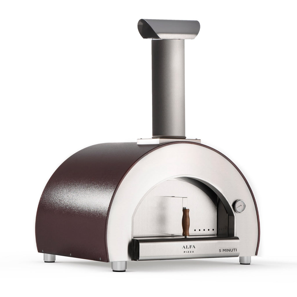 Alfa 5 Minuti 23-Inch Wood Fired Freestanding Pizza Oven In Copper With Black Cart - FX5MIN-LRAM-T + BF-5MINUTI-NER