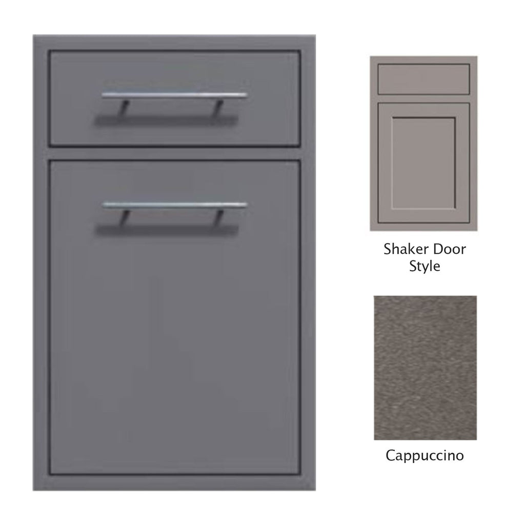 Canyon Series Shaker Style 18"w by 29"h Trash Pullout w/ Single Storage Drawer Enclosure In Cappuccino - CAN017-F04-Shaker-Cappuccino