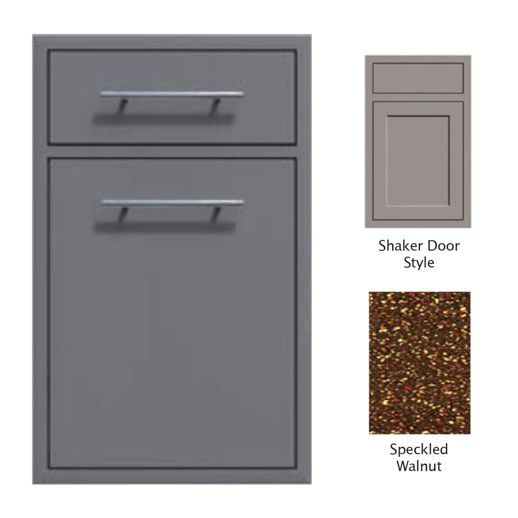 Canyon Series Shaker Style 18"w by 29"h Trash Pullout w/ Single Storage Drawer Enclosure In Speckled Walnut - CAN017-F04-Shaker-SpeckWalnut