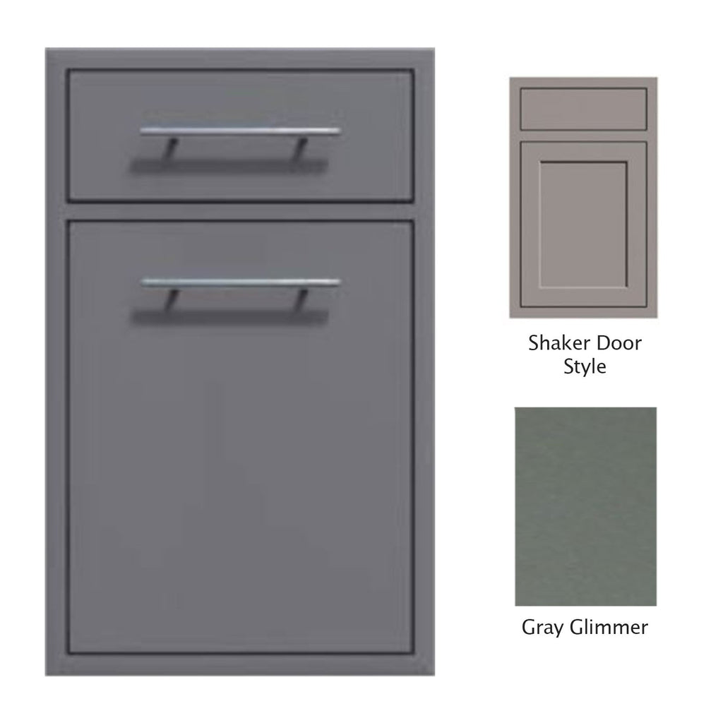 Canyon Series Shaker Style 18"w by 29"h Trash Pullout w/ Single Storage Drawer Enclosure In Grey Glimmer - CAN017-F04-Shaker-TexturedGreyGlimmer