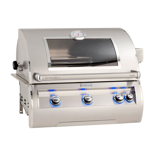 Fire Magic Echelon Diamond E660i 30-Inch Natural Gas Built-In Grill w/ Backburner, Rotisserie Kit, Magic View Window and Analog Thermometer - E660I-8EAN-W