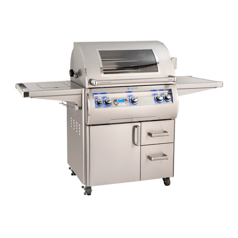 Fire Magic Echelon Diamond E660s 30-Inch Natural Gas Freestanding Grill w/ Flush Mounted Single Side Burner, Backburner, Rotisserie Kit, 1 Sear Burner, Magic View Window and Digital Thermometer - E660S-8L1N-62-W